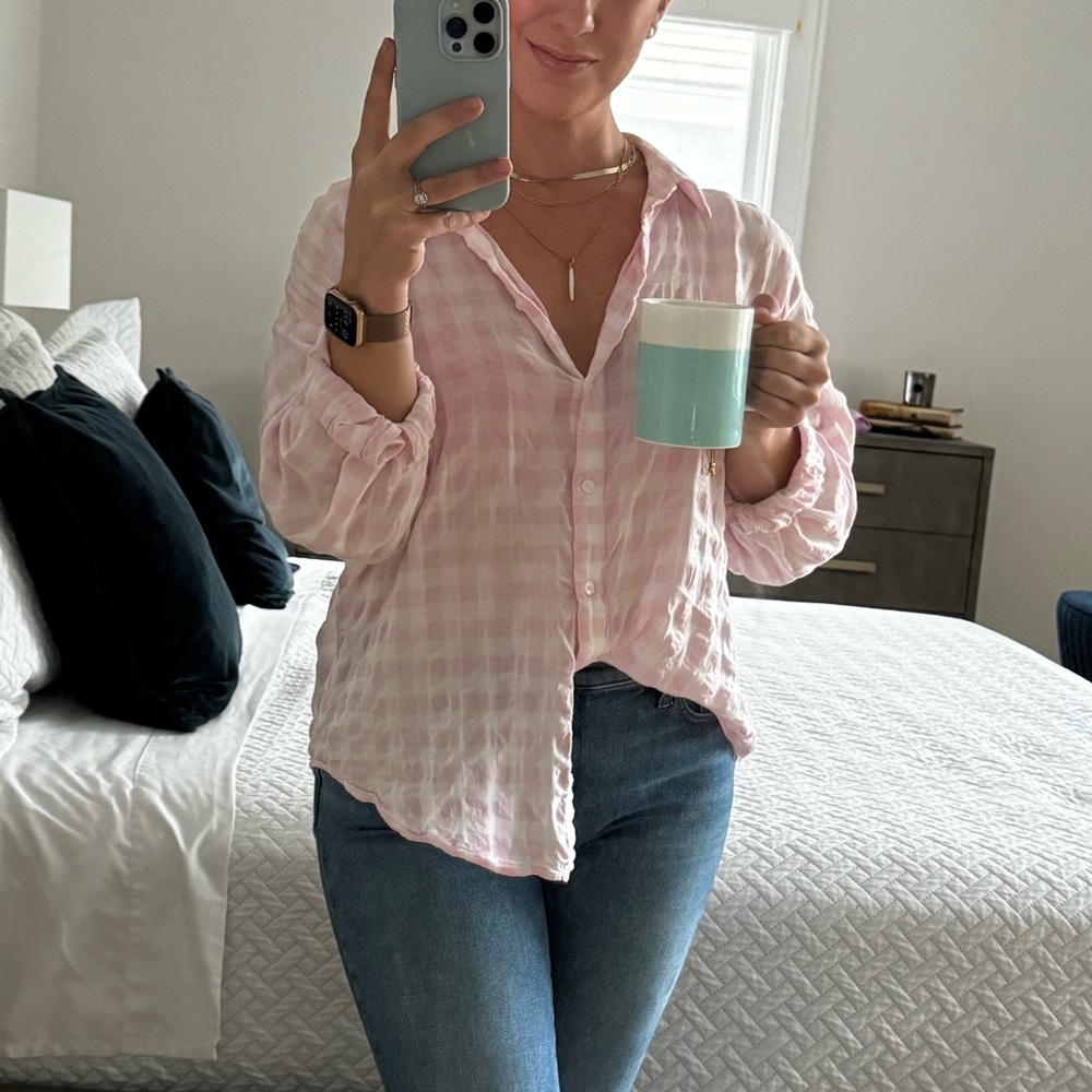 Zara Pink Gingham Long Sleeve Button Down Shirt